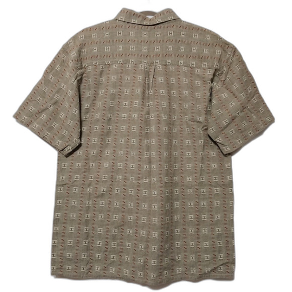 Planks shirt Mens Large brown geometric button up short sleeve Retro Unique - Picture 3 of 7